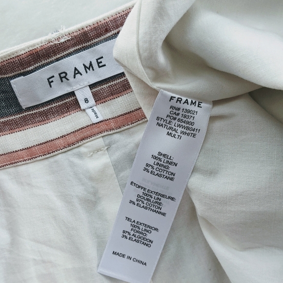 Frame Shorts Linen High Waist Zip Fly Striped Lined Natural Blue Red 8 NWT - Picture 13 of 14
